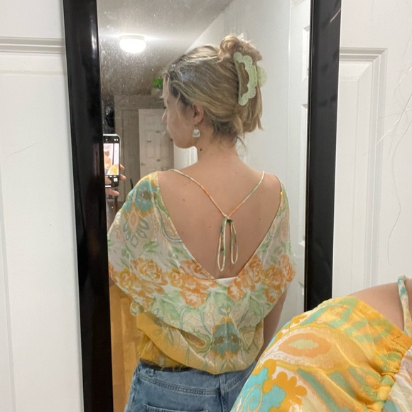 Free People Orange Green Boho Pattern Sheer Tunic Swim Beach Cover Up - Picture 2 of 6